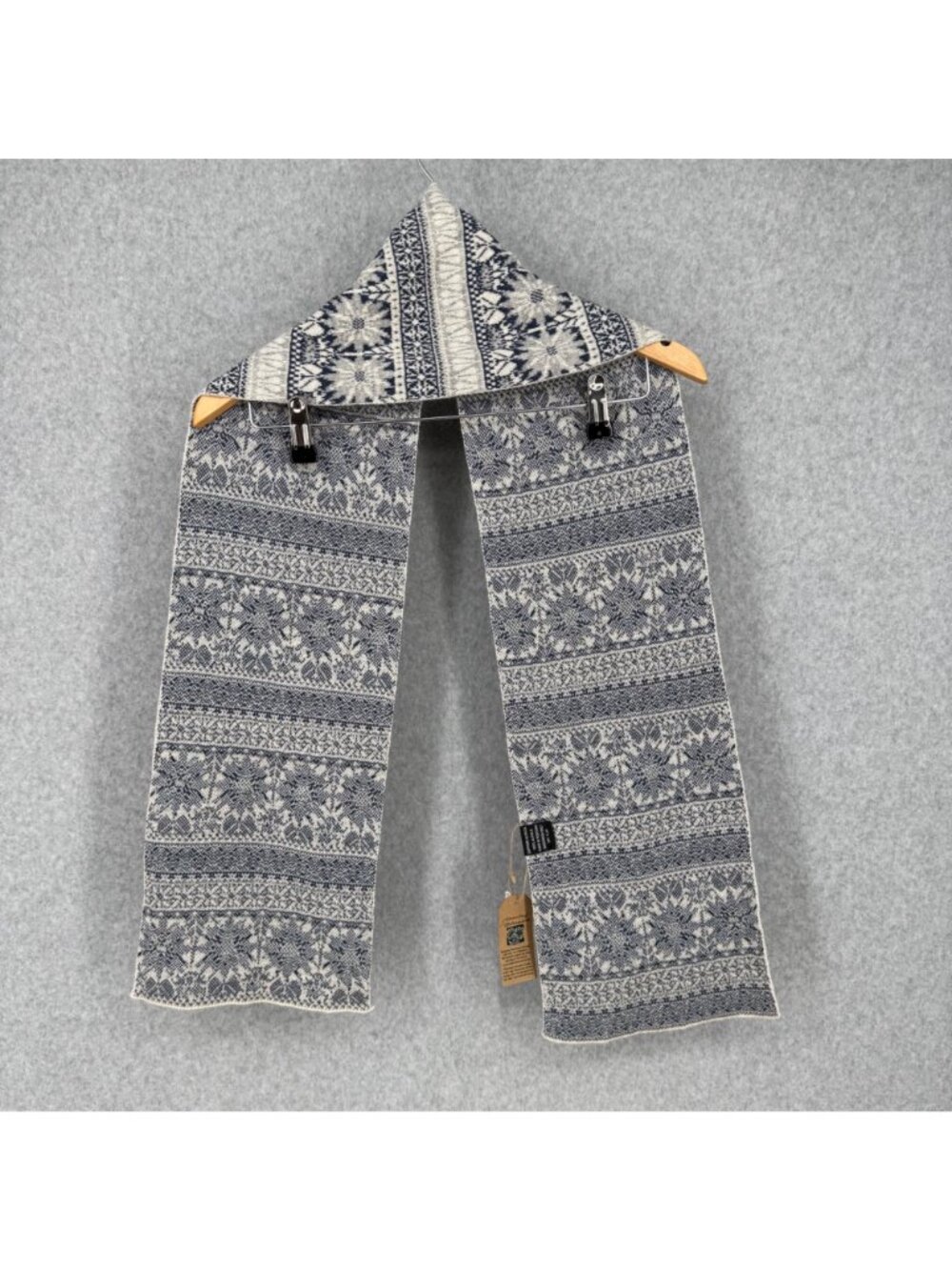 Sapphire Alpaca Scarf Arrowleaf Balsamroot Fair Isle Knit Made n Montana USA NEW - Picture 2 of 9
